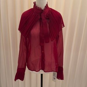 Elegant Red Pleated Women's Top